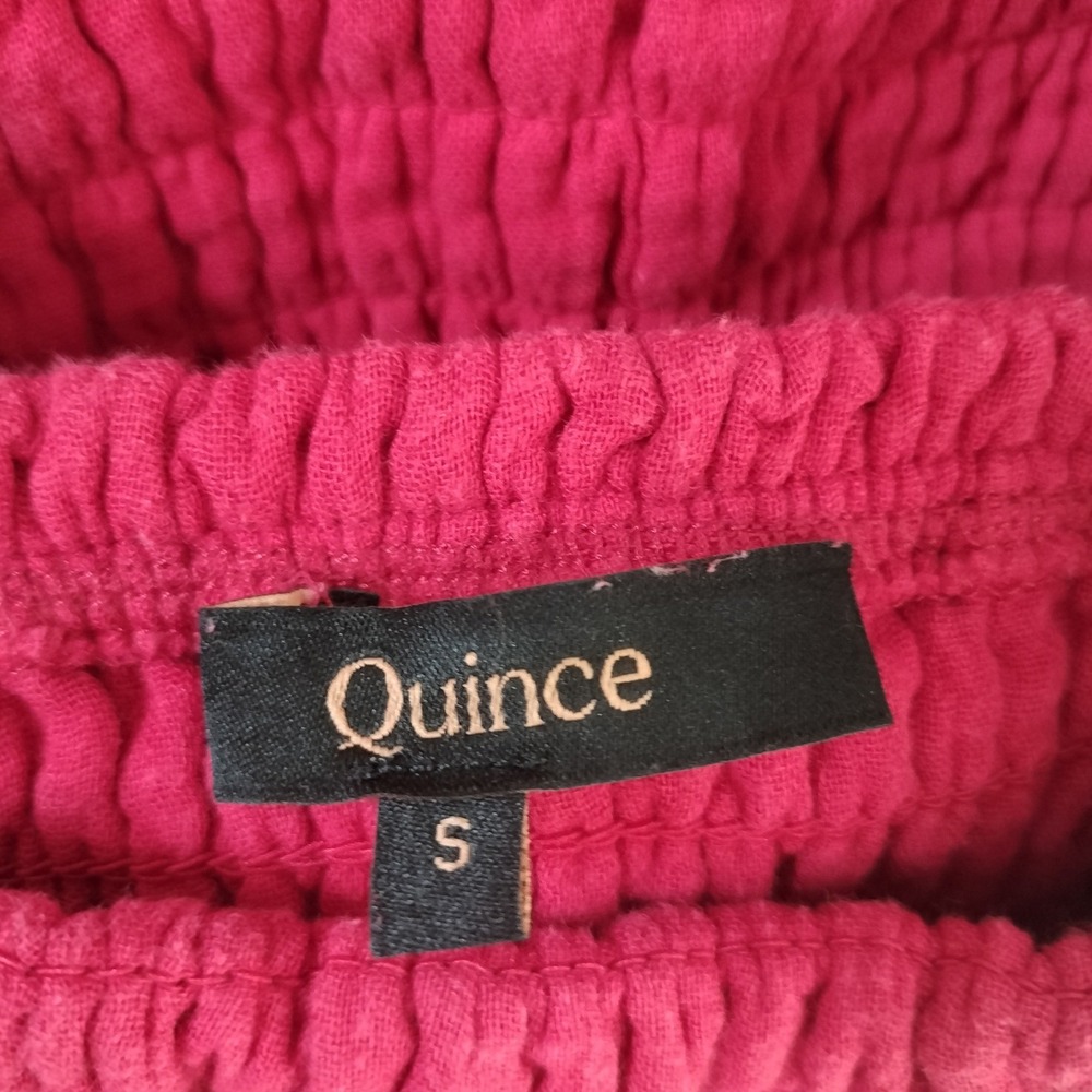 Quince Wild Cherry Jumpsuit; Organic Cotton Gauze Smocked Wide Leg - Picture 2 of 13